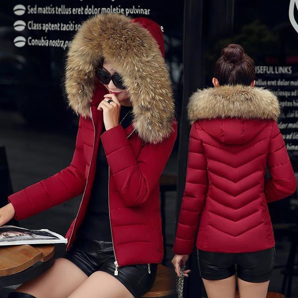 

2020 new winter jacket womens parkas fur collar hooded coats casual short jacket female slim cotton padded warm outerwear p768, Black;brown