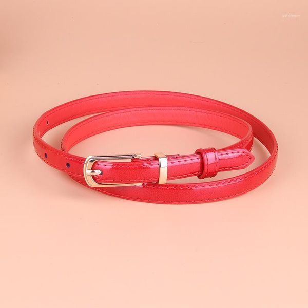 

candy color metal buckle thin belt for women summer leather belt female casual straps waistband black red white belts1, Black;brown