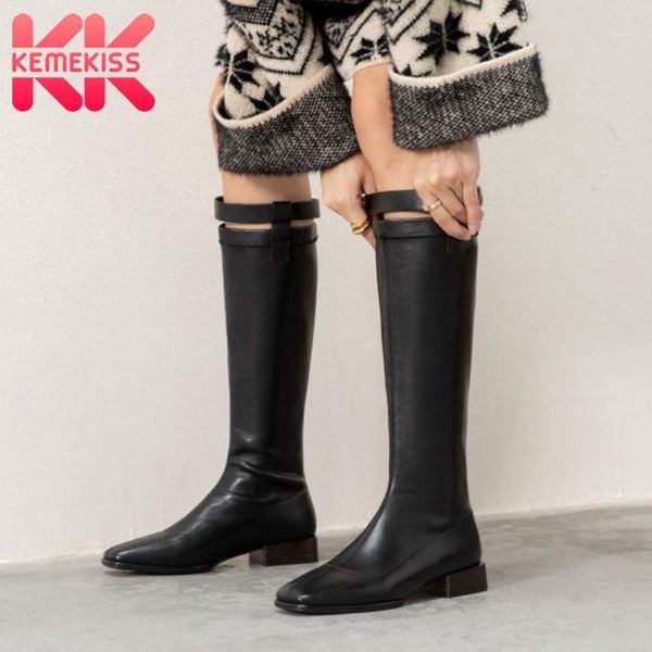 

boots kemekiss women winter long square toe knee high fashion cool shoes daily footwear size 31-431, Black