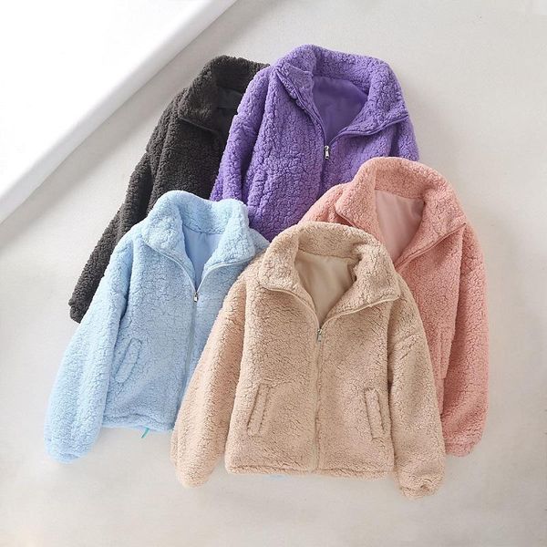 

autumn flocking coats and jackets women 2021 winter plush multi-color jacket with short jacket of draw rope cotton women jackets, Black;brown