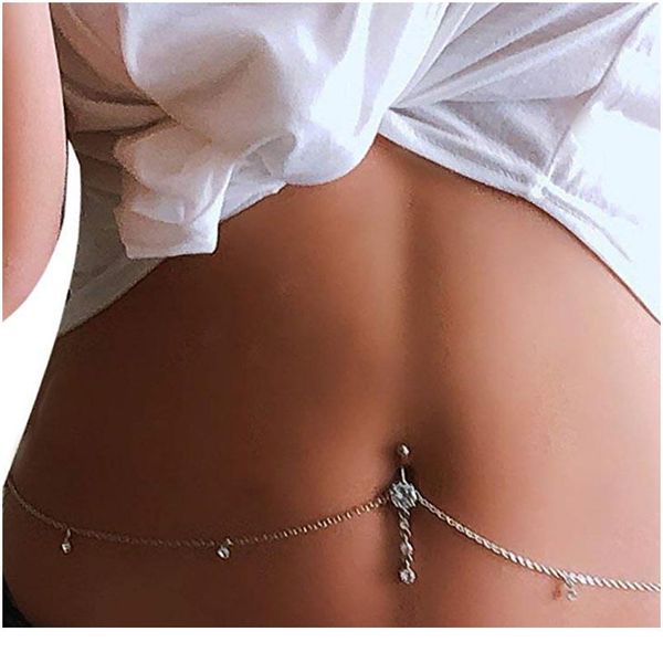 

женщины сексуальный горный хрусталь dishcle bounly bounly county pirem piercing ring body ювелирные изделия талия цепочка кнопка пункция wmt, Black