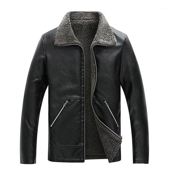 

leather jacket men coats pu outerwear men business winter faux fur male jacket fleece1, Black