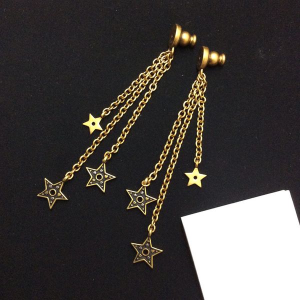 

2020 new brand letter d black five pointed star retro star tassel long earrings christmas gift, Golden;silver