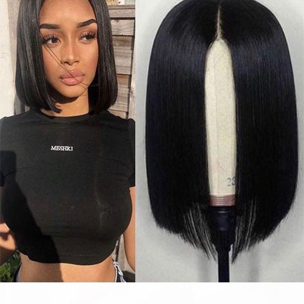 

13x4 short wig straight colored human hair lace front wigs remy pre-plucked human hair wig natural color for black women, Black;brown