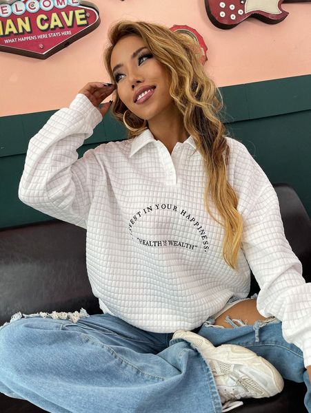 

slogan graphic drop shoulder textured sweatshirt o210#, White;black
