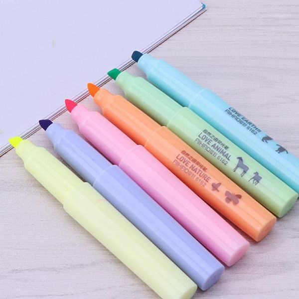 

6color/set creative highlighter hilighter pen colors watercolor marker pen stationery child gift office&school supplies wholesal1, Black;red