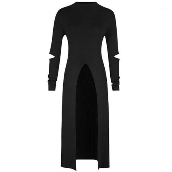 

2020 spring autumn bodycon hem irregularly open fork dress women's skinny dress high waist ladies plus size party dresses1, Black;gray