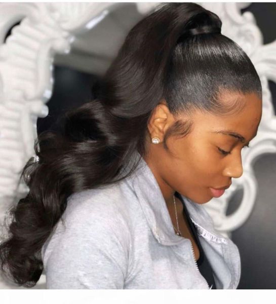 

волнистые волосы конского хвоста людей для черных женщин шнурка зажима в выдвижении человеческих волос мокрого волнистый хвост шиньон 120ге, Black