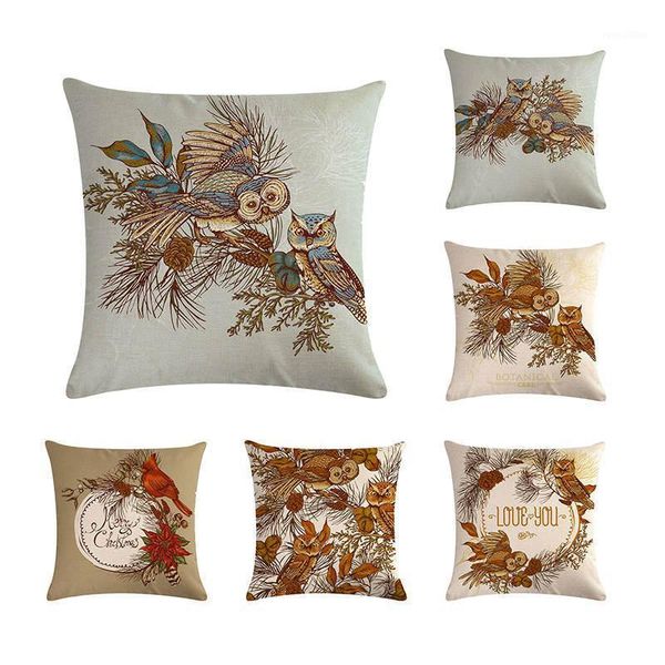 

christmas birds linen/cotton throw pillow cushion cover seat car home decoration sofa decor decorative pillowcase1