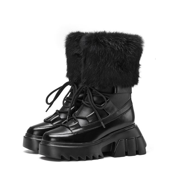 

cow + 2021 rabbit skin stuffed winter front strap platform shoes boots xgyt, Black