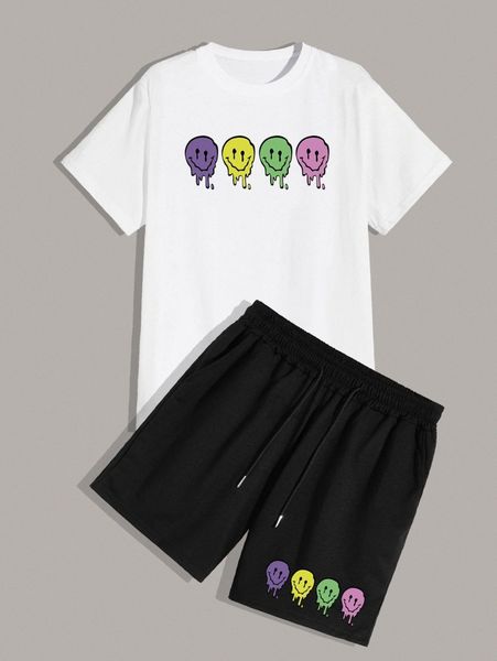 

romwe guys cartoon graphic tee & drawstring shorts q1vr#, Gray