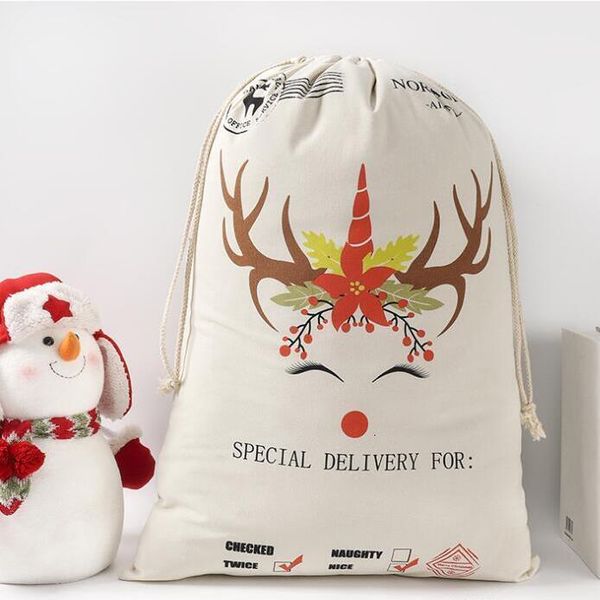 

sacks gift bags cotton canvas monogrammable sack drawstring bag christmas decorations santa claus deer cgy105
