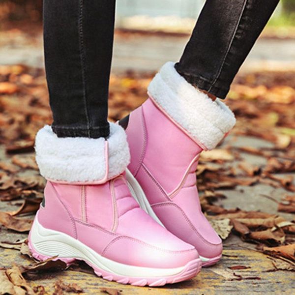 

boots rimocy 2021 warm thick plush winter snow women waterproof pu leather platform ankle woman plus size wedgs shoes lady, Black