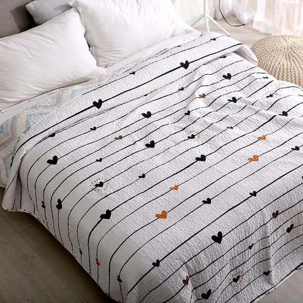 

bedspread simple love couple white cotton bed cover quilted thin comforter quilt throws blanket quilting blankets #sw