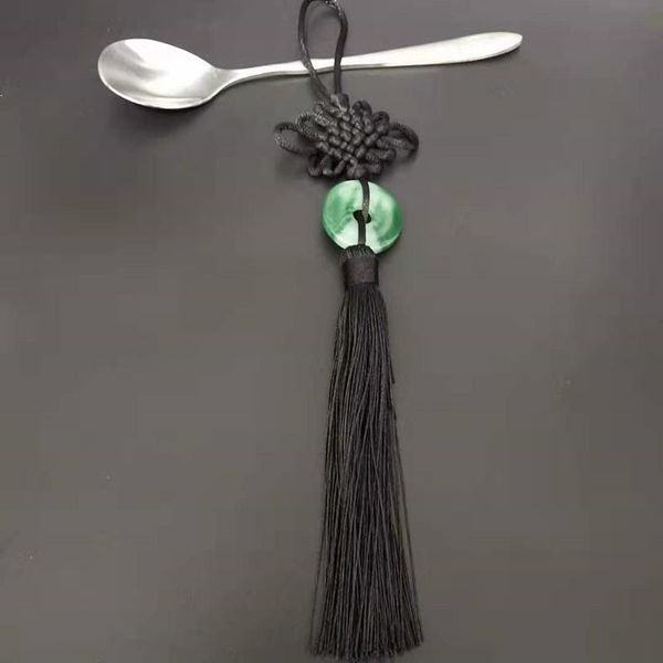 

10pcs lot green jade piece chinese knot tassels silk fringe pendant diy home textile curtain garment jewelry flower tassel trim h jllaox