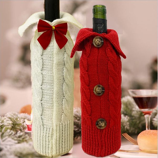 

christmas wine bottle cover bags knitted wine sweaters dress xmas party home dinner table decorations jk2011ph