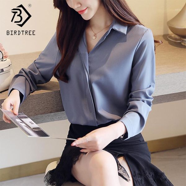 

2018 autumn new arrival women's chiffon sweet korean style turn-down collar full lantern sleeve elegance shirt t88031l1, White