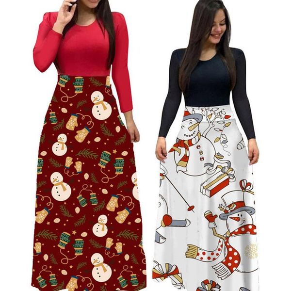 

casual dresses floral print autumn spring maxi dress long sleeve tunic patchwork christmas elegant party vestidos plus size, Black;gray