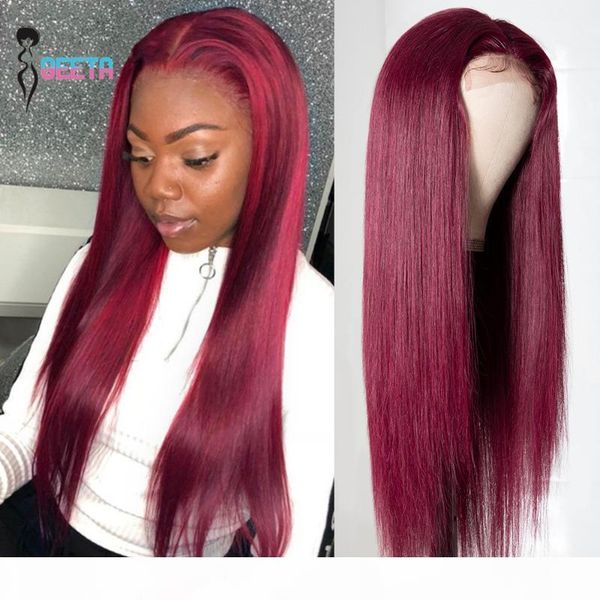 

geeta brazilian straight t lace part wig 99j 13x4x1 lace front human hair wigs with baby hair burgundy remy frontal wig, Black;brown