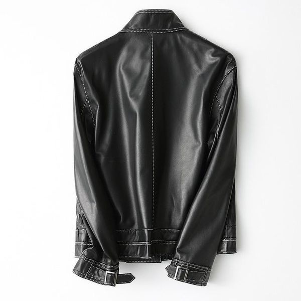 

leather genuine 2020 jacket women motorcycle natural sheepskin coat female autumn short real leather jackets 29105 lw369 s1, Black