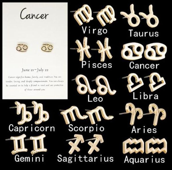 

fashion 12 constellation earring classic silver gold zodiac sign stud earrings jewelry with gift card dhl free, Golden;silver