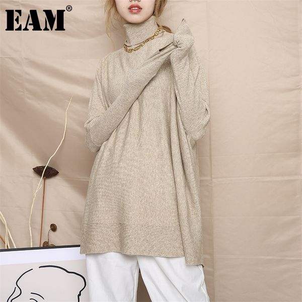 

[eam] camel big size warm knitting sweater loose turtleneck long sleeve women pullovers new fashion autumn winter 2021 a43-04-0 201221, White;black