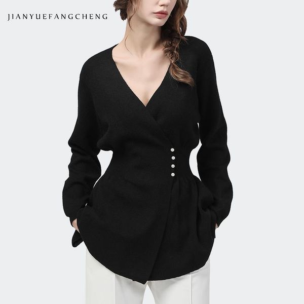 

fashion v-neck knitted sweater women autumn winter outwear pearls crossed waist buckle long sleeve warm black cardigans, White