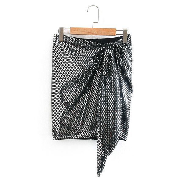 

new 2021 silver sequin mini women winter knot shiny glitter high waist skirts ladies vintage christmas skirt rjsu, Black