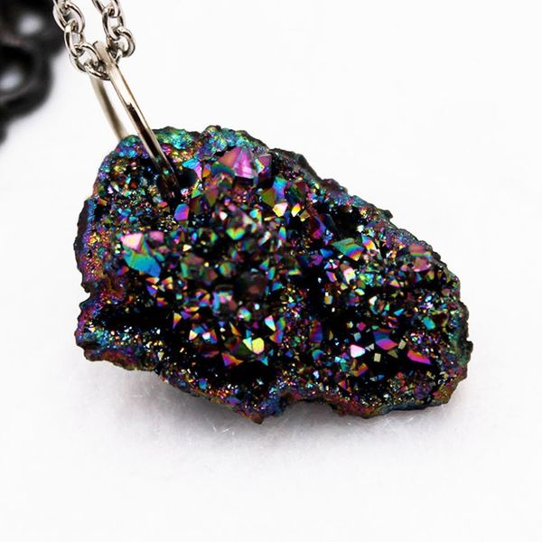 

10 pcs silver plated irregular shape crystal dyed many colors pendant link chain necklace ethnic style jewelry