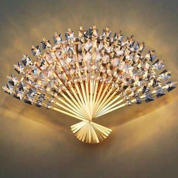 

modern crystal fan-shape bedroom wall light luxury european crystal corridor bedside wall sconces mirror front hallway lamp