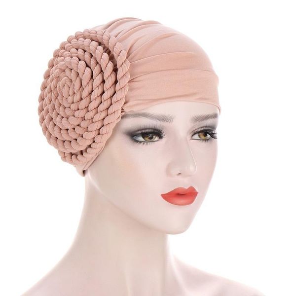 

ethnic clothing headwrap turban hats for women solid braid ruffle silky caps bandanas headscarf chemo beanies headwear cancer, Red