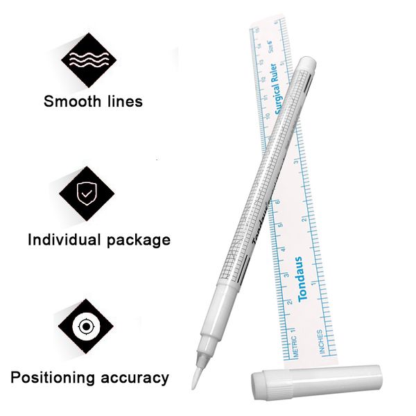 

10pcs eyebrow tattoo skin marker pen permanent makeup surgical scribe microblading pen with measuring ruler positioning tool