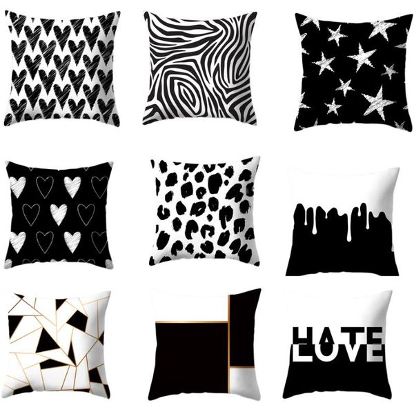 

cushion/decorative pillow cushion covers 45x45cm polyester cases cover home decor black and white geometric for sofa living room