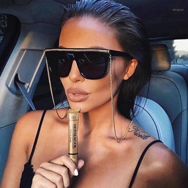 

sunglasses luxury classic vintage women brand design gold chain oversized square gradient lens female sun glasses oculos 975981, White;black