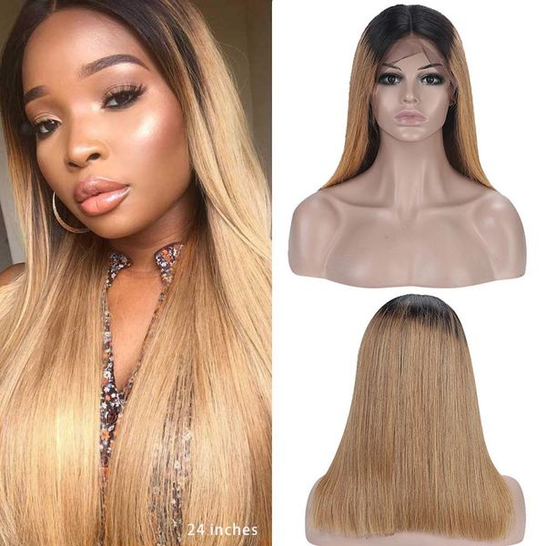 

прямая ombre кружева передний парик remy цветные 13 * 4 кружева передний парик 2 тон человеческих волос парик бразильские прямые парики чело, Black;brown