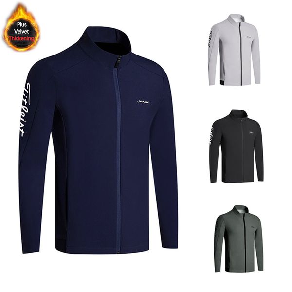 

winter plus velvet golf clothing men's windbreaker jacket windproof and warm fleece outdoor sports leisure jacket, Red;blue