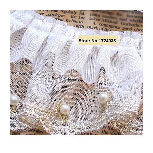 

7cm, 2.7 '' wide 1meter/lot mesh embroidered lace gold thread bead decoration lace fabric for garment sew bbyikp
