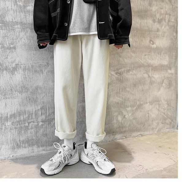 

men's pants trousers 2021 spring and winter slim straight denim ninth old loose casual young clothing, Black