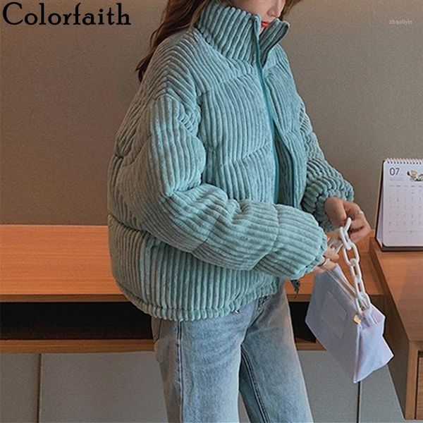 

colorfaith new 2020 autumn winter women jackets quilted puffer parkas high-quality warm corduroy oversize pink short coat co9311, Black