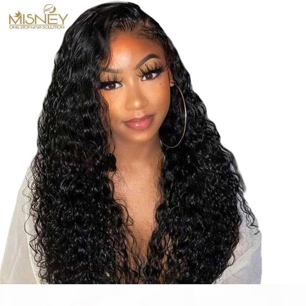 

misney hair 13x4 lace frontal human hair wigs 150% density pre-plucked brazilian remy kinky curly human wigs 28 30inch long, Black;brown