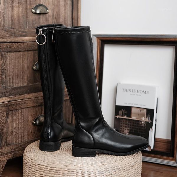 

boots winter natural genuine leather knee high women fashion fur 100% cowhide stretch female snow1, Black