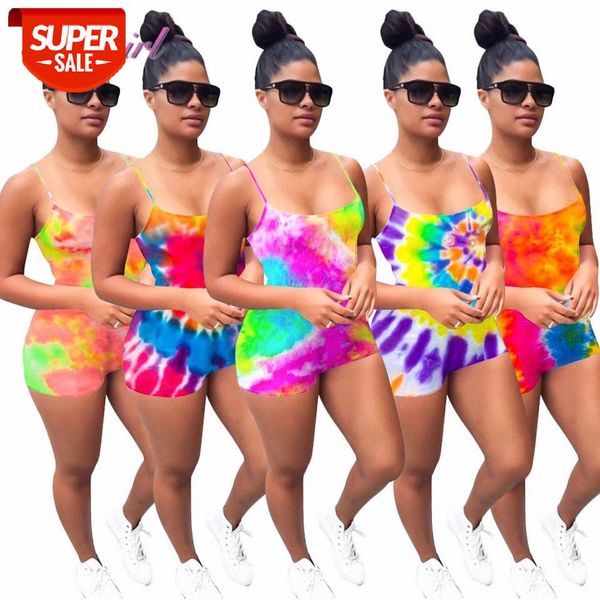 

tie dye print spaghetti backless night party club bodycon summer jumpsuit women v neck sleeveless outfit playsuit rompers #7s44, Black;white