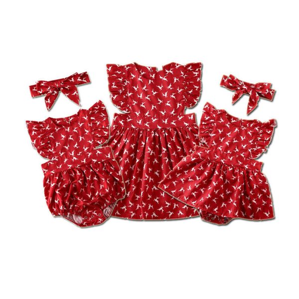 

brand new baby rompers matching toddler kid baby girl christmas reindeer romper cotton bow headband ruffles autumn spring 201028, Blue