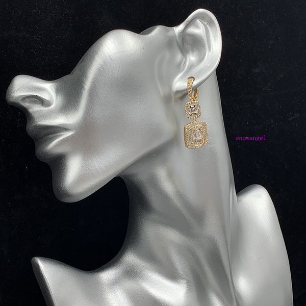 

luxury t diamond classic gold square diamond zircon earring bracelet ins online celebrity ear buckle bracelet shiny ear jewelry, Silver