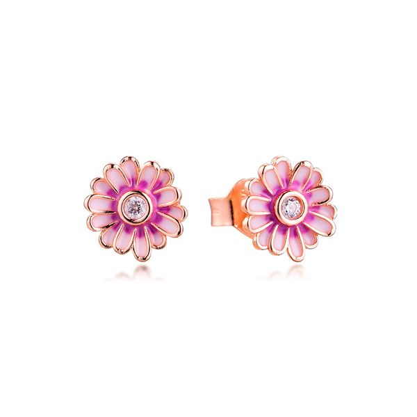 

pink daisy flower stud earrings sterling silver jewelry earrings for woman make up wedding gift fashion pendientes 200923, Golden;silver