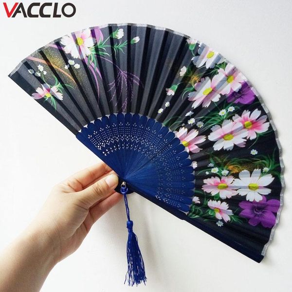

party favor vacclo retro chinese japanese bamboo folding hand held fan silk flower pocket dance wedding gift