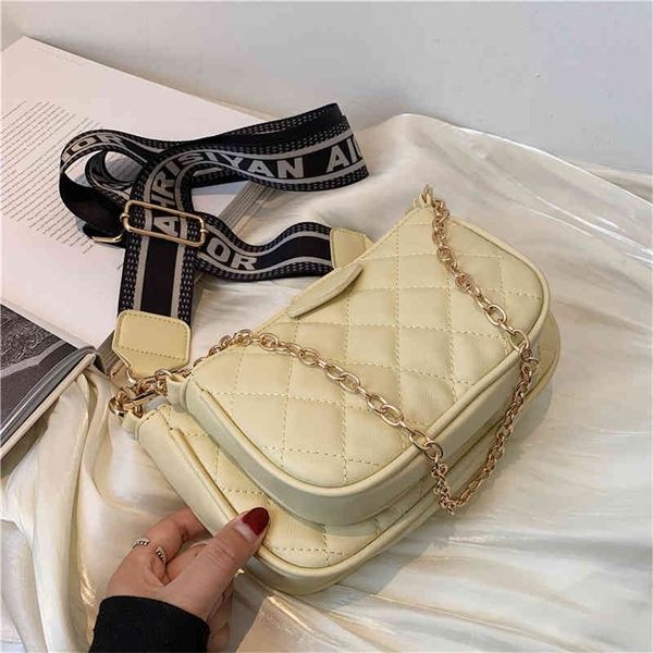 

outlet sale 80% off net red popular bag female new fashion summer rhombic lattice wide shoulder strap single shoulder messenger bag chain po