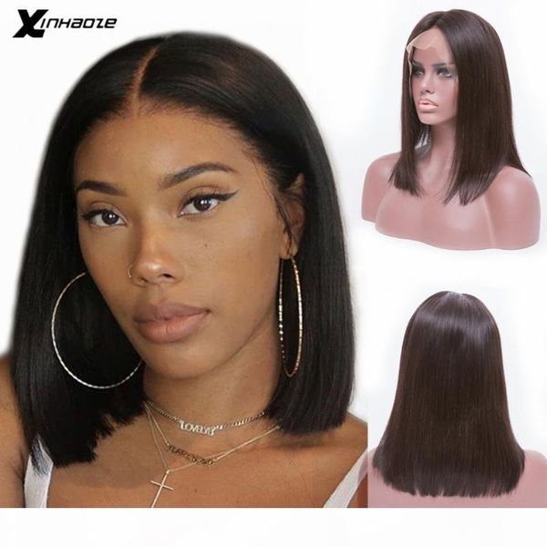 

short bob13x4 remy wig brazilian straight lace front bob wigs pre plucked with baby hair 13x6 deep part short bob wigs, Black;brown