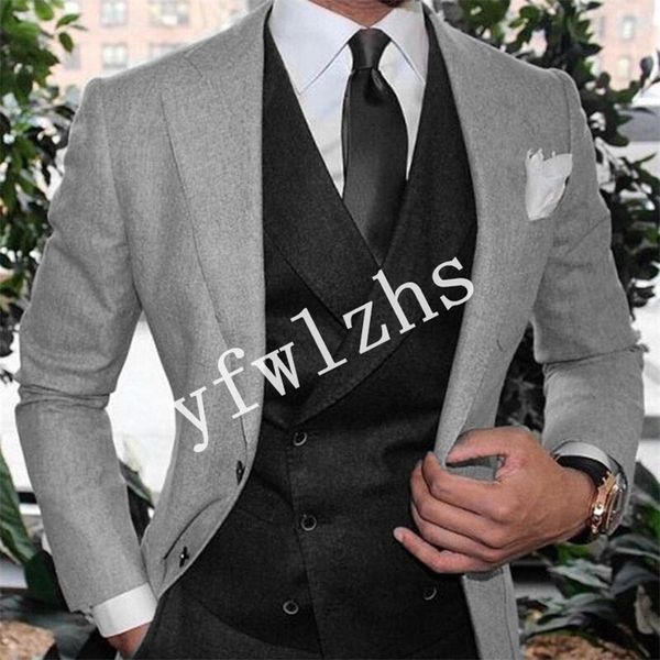 

handsome two buttons groomsmen notch lapel groom tuxedos mens wedding dress man jacket blazer prom dinner suits (jacket+pants+tie+vest) w523, Black;gray