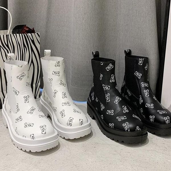 

boots boots для женщин 2020 осенние мотоцикла сапоги толстые каблуки обувь для платформы женщина скольжения на круглом носям мода мартин, Black